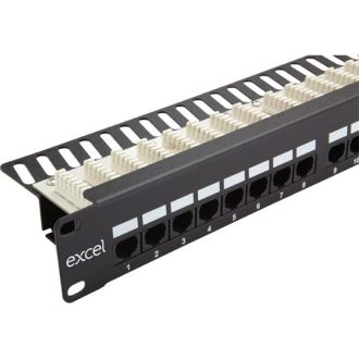   EXCEL Patch Panel Cat.5e UTP 24 portos, 1U, fekete tehermentesítővel