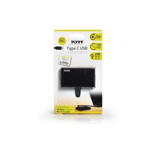 PORT DESIGNS-Port Connect HUB Type-C to 4xUSB 3.0 - szürke