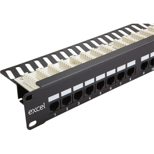 EXCEL Patch Panel Cat.6 UTP 24 portos 1U, fekete - felül szerelhető