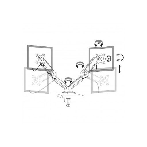 PORT DESIGNS-Port Connect Asztali monitor állvány - dupla, 75x75/100x100, 32"-ig, max 8 kg, forgatható, dönthető