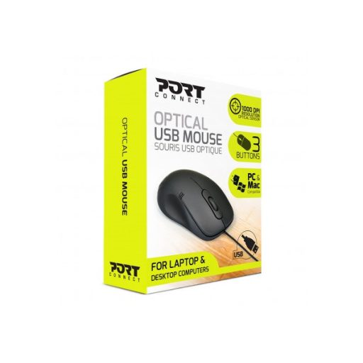 PORT DESIGNS Egér veztékes, optikai, USB, 1000 dpi, 1,5 m
