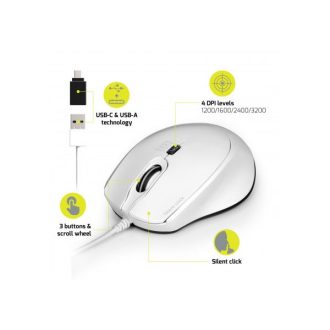   PORT DESIGNS Egér veztékes, silent, optikai, USB-C/USB, 1200/1600/2400 dpi, 1,6 m, fehér