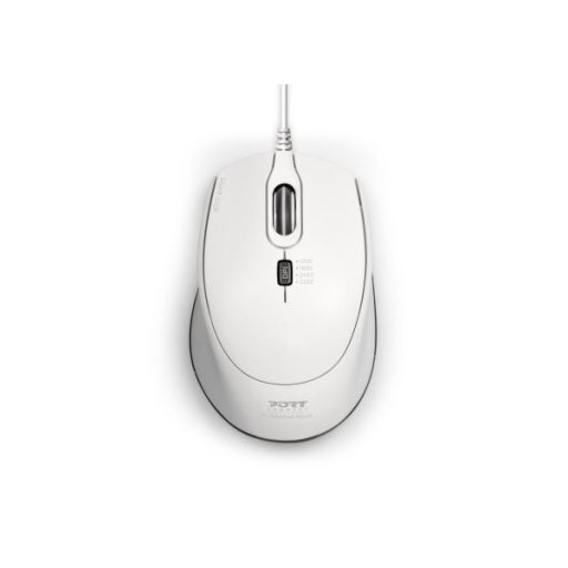 PORT DESIGNS Egér veztékes, silent, optikai, USB-C/USB, 1200/1600/2400 dpi, 1,6 m, fehér