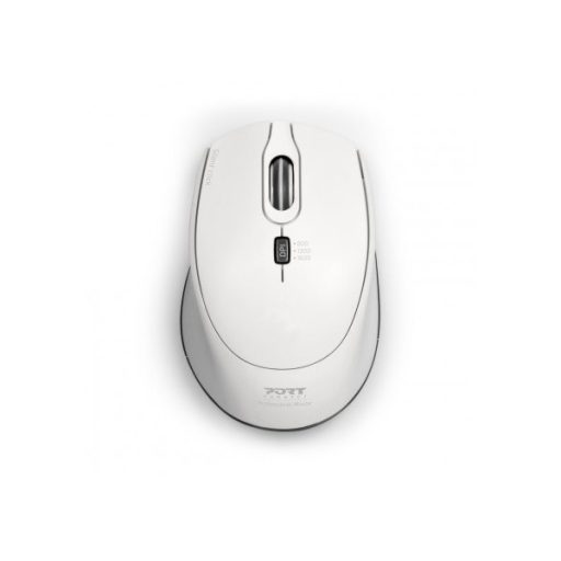 PORT DESIGNS Egér vezeték nélküli, silent, optikai, USB-C/USB, 800/1200/1600 dpi, 1,6 m, 1xAA, fehér