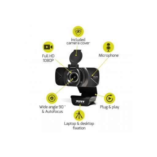 PORT DESIGNS Webkamera Full HD (1920x1080), USB-C/USB, mikrofon, 1,5 m