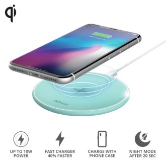   TRUST Gyors vezeték nélküli töltő 23865 (Qylo Fast Wireless Charging Pad 7.5/10W - turquoise)