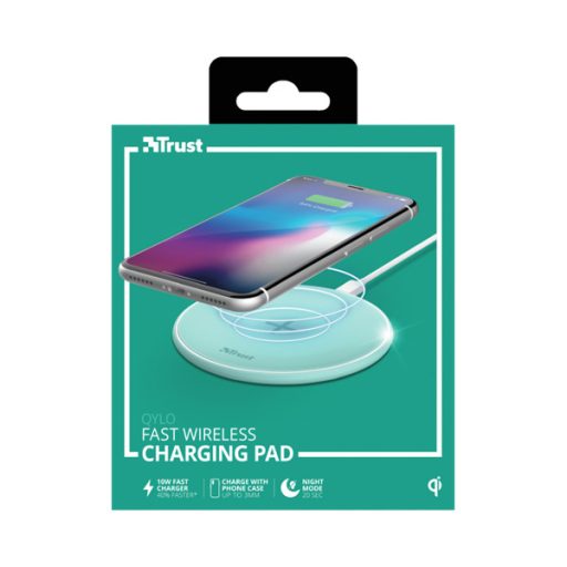 TRUST Gyors vezeték nélküli töltő 23865 (Qylo Fast Wireless Charging Pad 7.5/10W - turquoise)