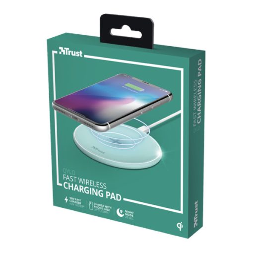 TRUST Gyors vezeték nélküli töltő 23865 (Qylo Fast Wireless Charging Pad 7.5/10W - turquoise)