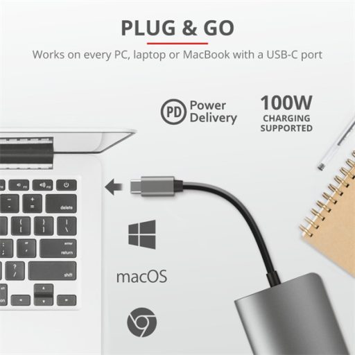 TRUST Hétfunkciós USB-C többportos adapter 23775 (Dalyx 7-in-1 USB-C Multiport Adapter)