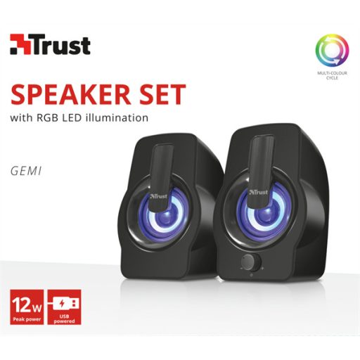 TRUST RGB LED-megvilágítású 2.0 hangszórókészlet 22948 (Gemi RGB 2.0 Speaker Set - black)