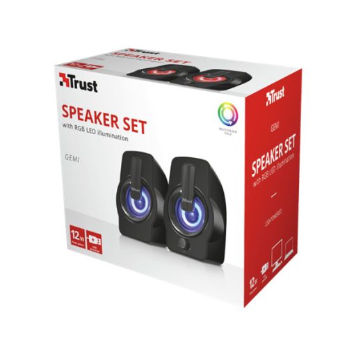 TRUST RGB LED-megvilágítású 2.0 hangszórókészlet 22948 (Gemi RGB 2.0 Speaker Set - black)