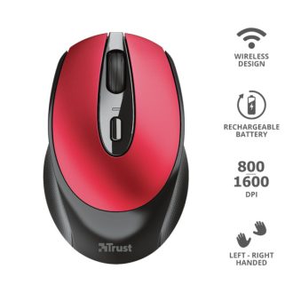   TRUST Vezeték nélküli tölthető egér 24019 (Zaya Rechargeable Wireless Mouse - red)