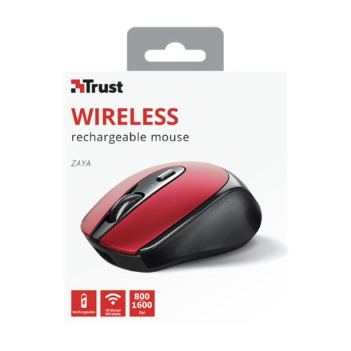 TRUST Vezeték nélküli tölthető egér 24019 (Zaya Rechargeable Wireless Mouse - red)