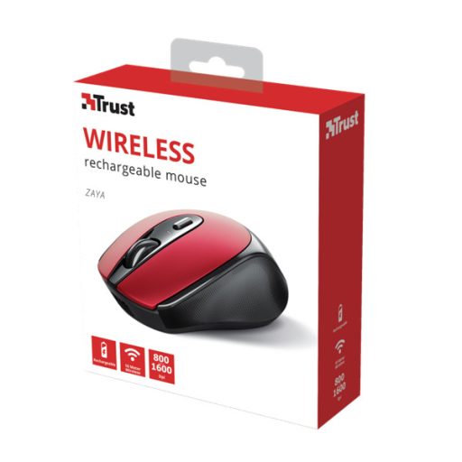TRUST Vezeték nélküli tölthető egér 24019 (Zaya Rechargeable Wireless Mouse - red)