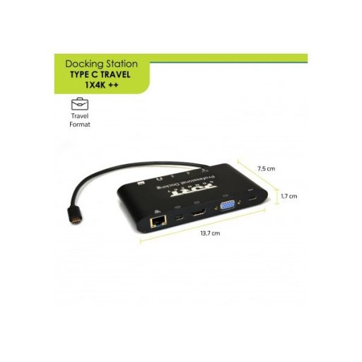 PORT DESIGNS - Dokkoló állomás,TYPE C TRAVEL 1 X 4K  ++1VGA, 1HDMI, 1 miniDP, 3xUSB-A, 1x USB-C, RJ45, SD/MMC&Micro SD