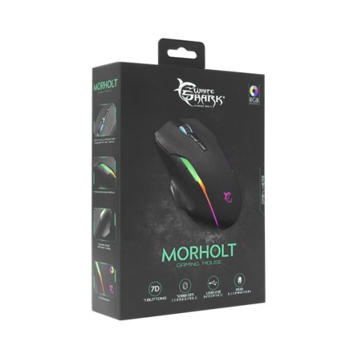WHITE SHARK MORHOLT (GM-9009) gamer egér, 7D, fekete, 7200 dpi, RGB