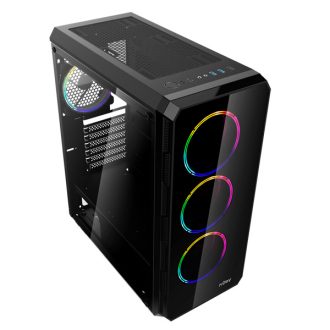   NJOY Ház Midi ATX ACRUX Tápegység nélkül, Sync Fan Controller + Remote, USB2.0+3.0, Fekete