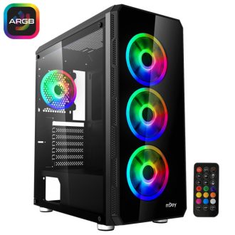   NJOY Ház Midi ATX ARENA Tápegység nélkül, Sync Fan Controller + Remote, USB2.0+3.0 Fekete
