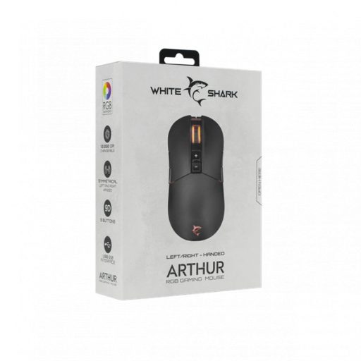 WHITE SHARK ARTHUR (GM-9005) gamer egér, 9D, fekete, 10000 dpi, RGB