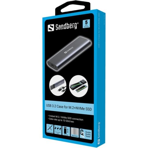 SANDBERG Merevlemez-tartozék, USB 3.2 Case for M.2+NVMe SSD
