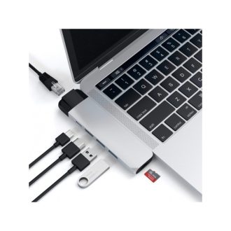   Satechi Aluminium Type-C PRO Hub (HDMI 4K,PassThroughCharging,1x USB3.0,1xSD,Ethernet) - Silver