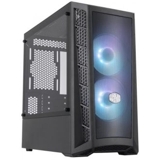   COOLER MASTER Ház Mini Tower ATX MASTERBOX MB311L ARGB + Kontroller + 2db Ventilátor, Tápegység nélkül, Üvegfalú, fekete