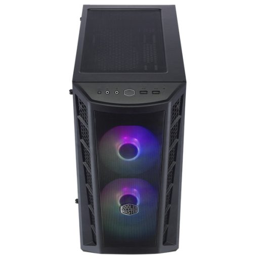 COOLER MASTER Ház Mini Tower ATX MASTERBOX MB311L ARGB + Kontroller + 2db Ventilátor, Tápegység nélkül, Üvegfalú, fekete