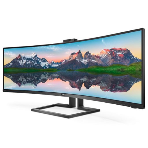 PHILIPS Ívelt monitor 48.8" 499P9H, 5120x1440, 32:9, 450cd/m2, 5ms, USB-C(+dokkoló)/3xUS/LAN/DP/2xHDMI, hangszóró/webkam