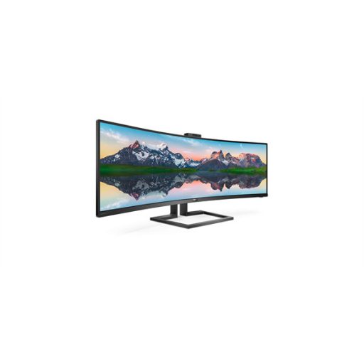 PHILIPS Ívelt monitor 48.8" 499P9H, 5120x1440, 32:9, 450cd/m2, 5ms, USB-C(+dokkoló)/3xUS/LAN/DP/2xHDMI, hangszóró/webkam