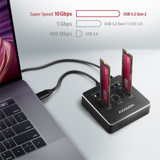 AXAGON ADSA-M2C USB-C 3.2 M. 2 fekete dual dokkoló állomás