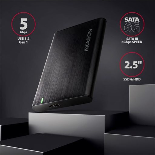 AXAGON EE25-A6M USB 3.2 csavar nélküli külső ház alumínium 2, 5" HDD/SSD, fekete
