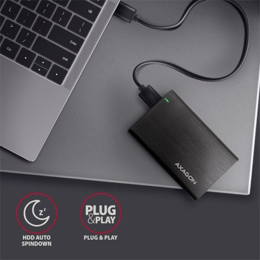 AXAGON EE25-A6M USB 3.2 csavar nélküli külső ház alumínium 2, 5" HDD/SSD, fekete