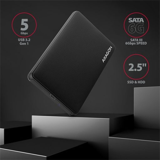 AXAGON EE25-SLC USB-C csavar nélküli külső ház HDD/SSD, fekete