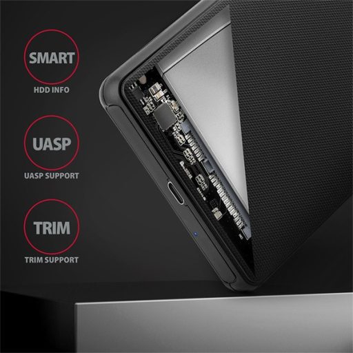 AXAGON EE25-SLC USB-C csavar nélküli külső ház HDD/SSD, fekete