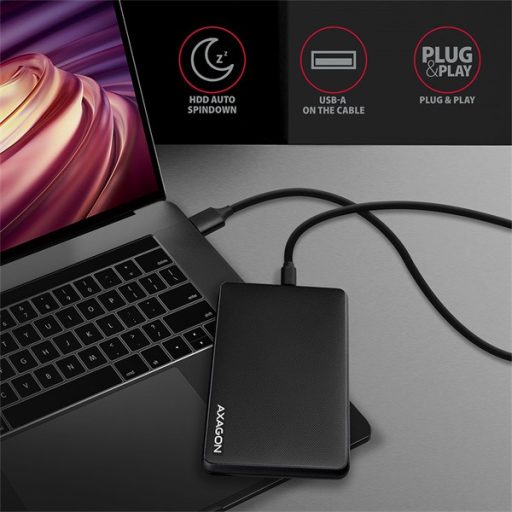 AXAGON EE25-SLC USB-C csavar nélküli külső ház HDD/SSD, fekete
