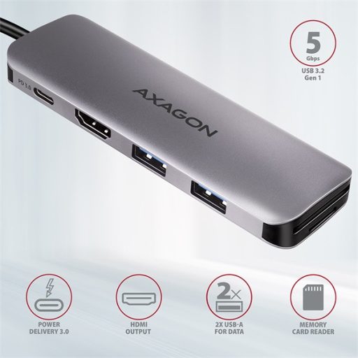 AXAGON HMC-5 SuperSpeed USB-C COMBO 5in1 USB Hub, ezüst