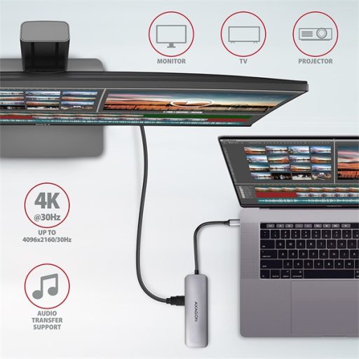 AXAGON HMC-5 SuperSpeed USB-C COMBO 5in1 USB Hub, ezüst