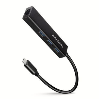   AXAGON HMC-GL3A USB-C 3portos USB hub és gigabit Ethernet RJ45 LAN, fekete