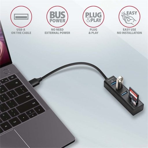 AXAGON HMA-CR3A 3 portos USB 3.2 HUB kártyaolvasóval, fekete