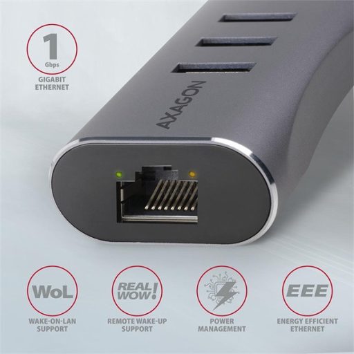 AXAGON HMA-GL3AP 3 portos USB 3.2 HUB LAN csatlakozóval, ezüst