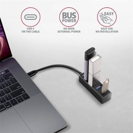 AXAGON HUE-M1C USB 3.2 Type-C 4 portos hub, fekete