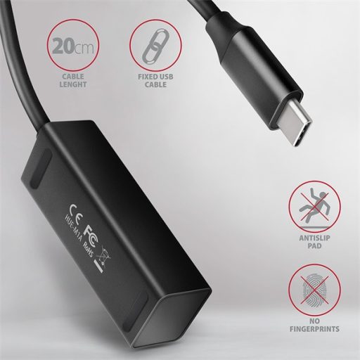 AXAGON HUE-M1C USB 3.2 Type-C 4 portos hub, fekete