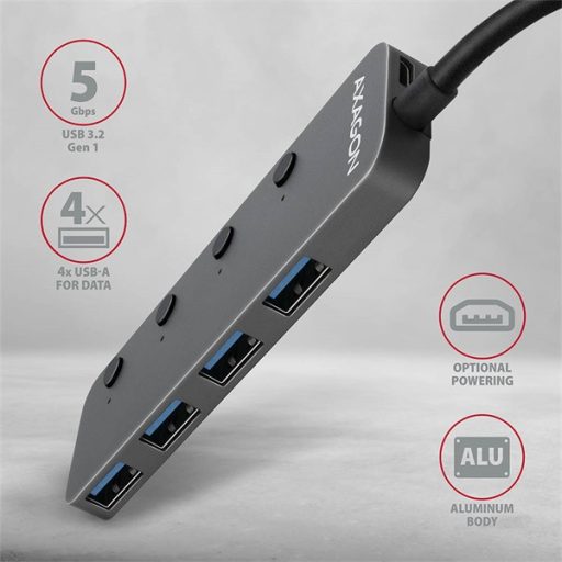 AXAGON HUE-MSA USB 3.2 Type-C 4 portos hub, ezüst