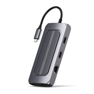   Satechi Aluminium USB-C Multiport MX Adapter (Dual 4K HDMI 60Hz/30Hz, USB-C PD 100W, RJ45, 1xUSB-C , 2xUSB, SD, jack)