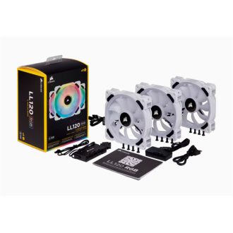   CORSAIR Rendszerhűtő Ventilátor, LL120 RGB + Lighting Node PRO Kontroller + HUB, 12cm, fehér, 3db/csomag