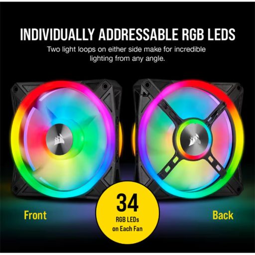 CORSAIR Rendszerhűtő Ventilátor, iCUE QL120 RGB + Lighting Node CORE Kontroller, 12cm, fekete, 3db/csomag