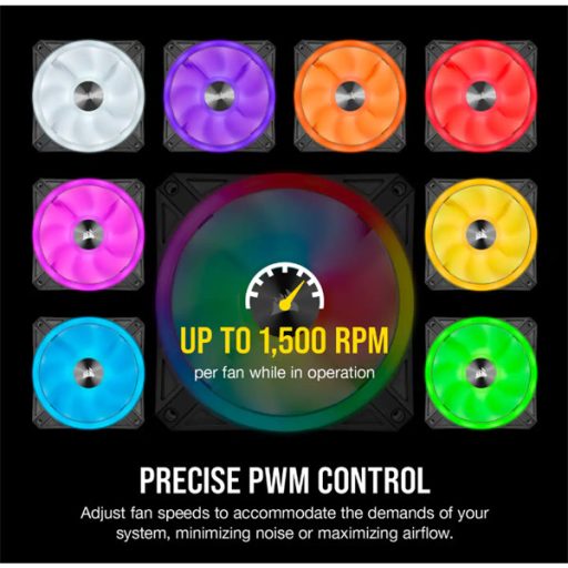 CORSAIR Rendszerhűtő Ventilátor, iCUE QL120 RGB + Lighting Node CORE Kontroller, 12cm, fekete, 3db/csomag