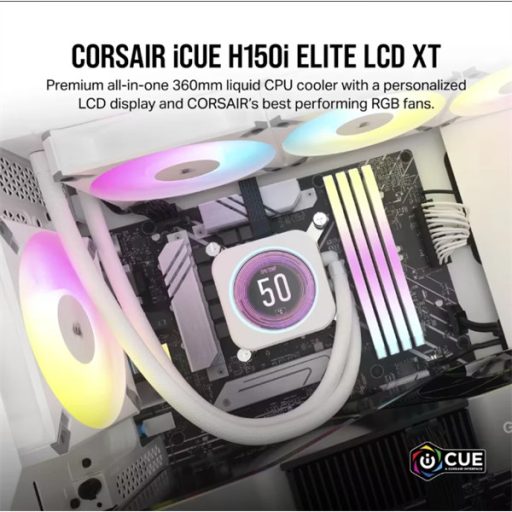 CORSAIR CPU hűtő iCUE H150i ELITE LCD XT (vízhűtés), 3 Ventilátoros, LGA 1700 támogatással, fehér