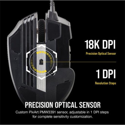 CORSAIR Vezetékes Egér Gaming, SCIMITAR RGB ELITE, 17 programozható gomb, RGB Világítás, 18000dpi, fekete