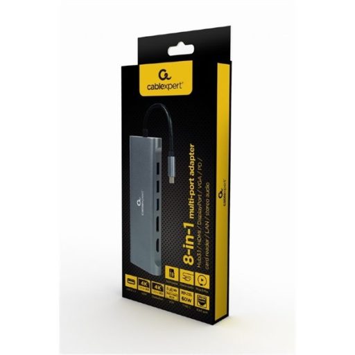 GEMBIRD USB Type-C 8-in-1 Multi-Port Adapter Space Grey